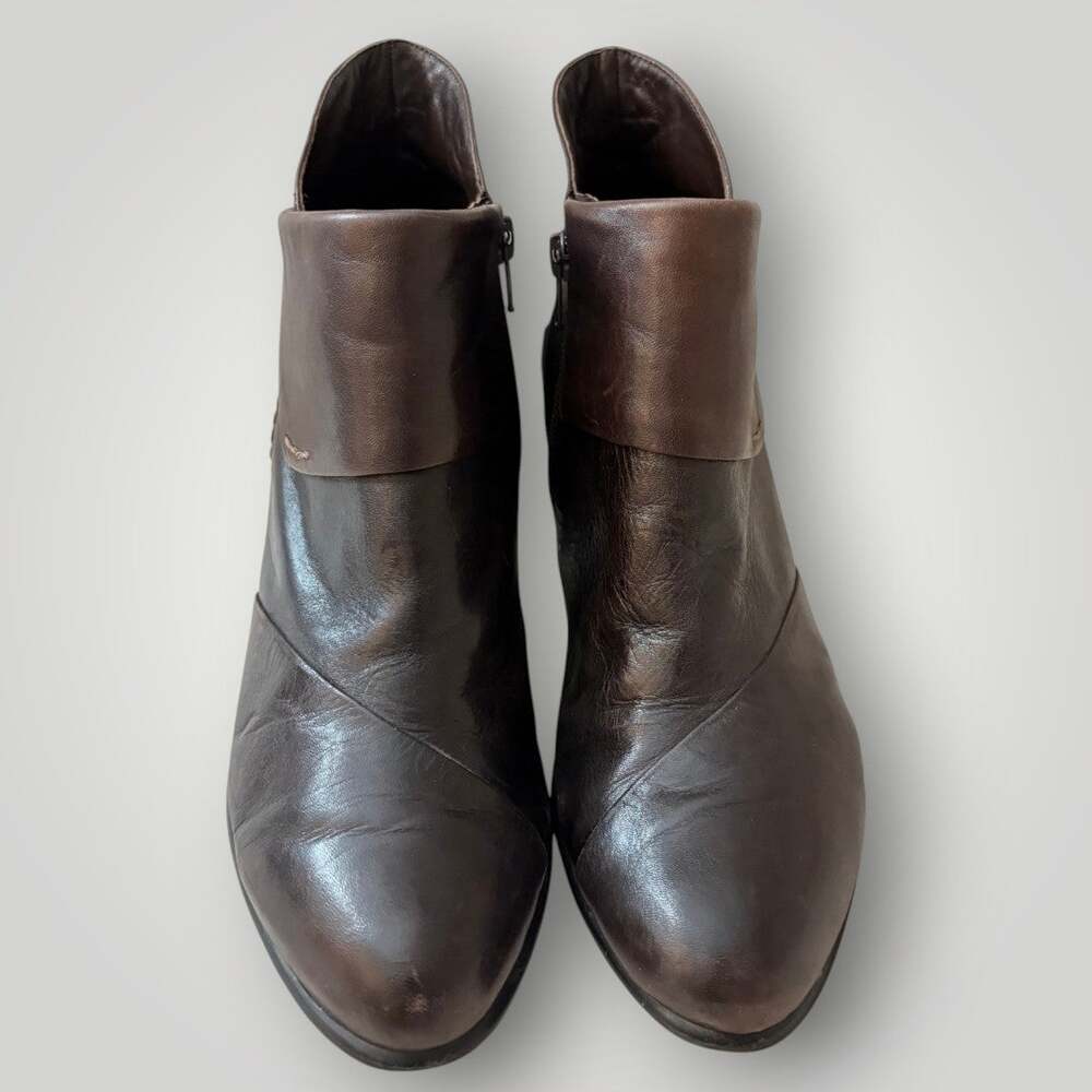Everybody by B.Z. Moda Brown Leather Foldover Ankle Boots Side Zip EU 40